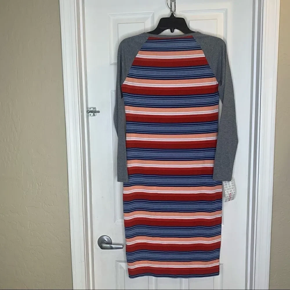 LulaRoe Debbie Multicolored Long Sleeve Striped Dress Size Small NWT